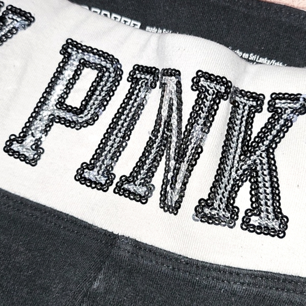 Victoria's Secret PINK Black & White Sequins/Bling Yoga Leggings.